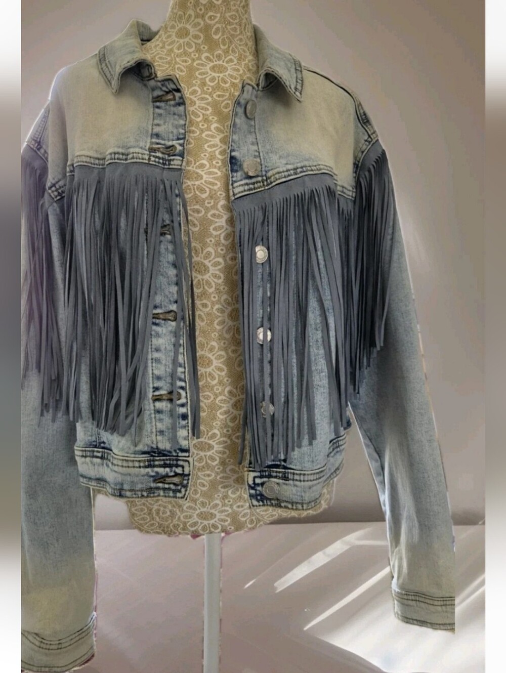 Arula - Beauiful Soul Fringed Distressed Denim Jacket - Size A (1x)
